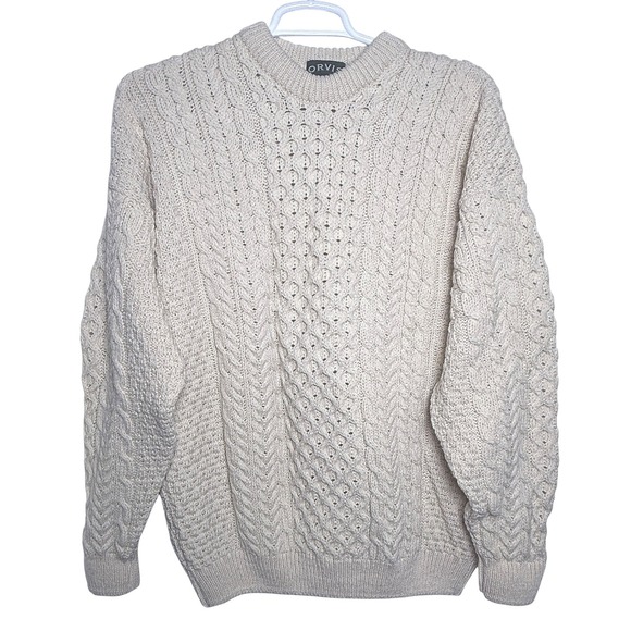 Orvis Vintage Cable Knit Sweater Size XL Wool Fisherman Jumper Ireland